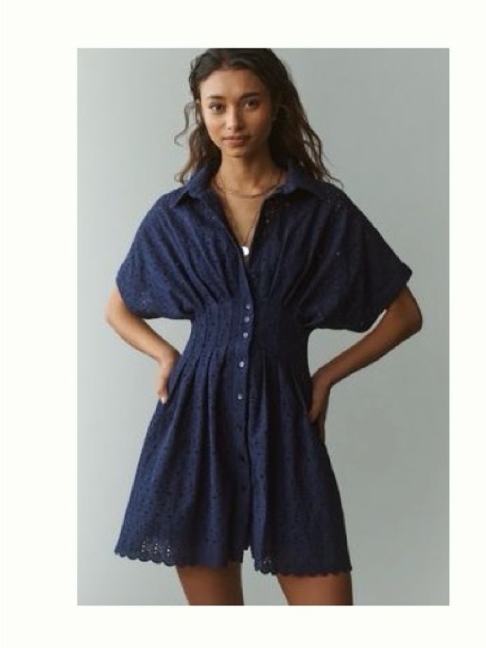 Anthropologie Navy Eyelet Button-Front Mini Dress